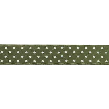 Olive and White Polka Dots Satin Ribbon - 0.625" Detail