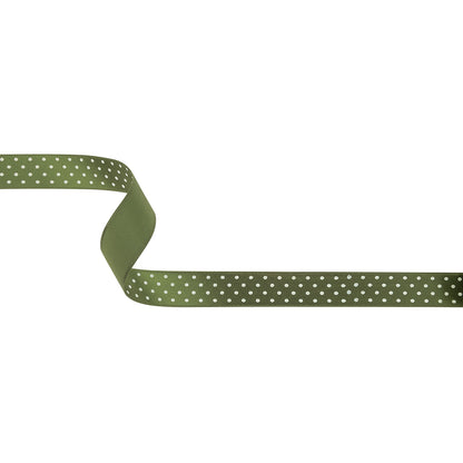 Olive and White Polka Dots Satin Ribbon - 0.625"