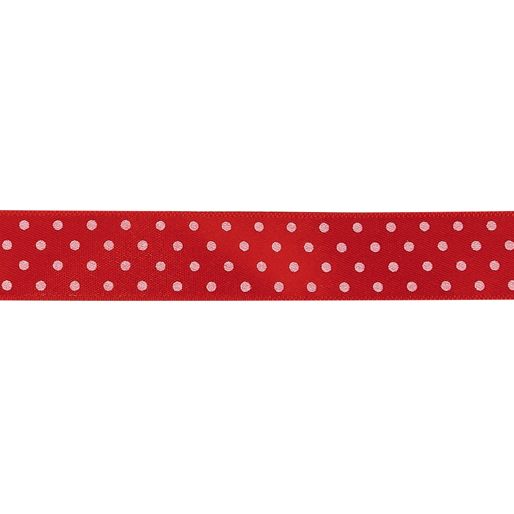 Red and White Polka Dots Satin Ribbon - 0.625" Detail