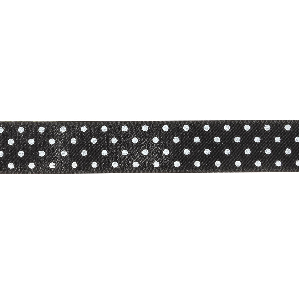 Black and Bright White Polka Dots Satin Ribbon - 0.625" Detail