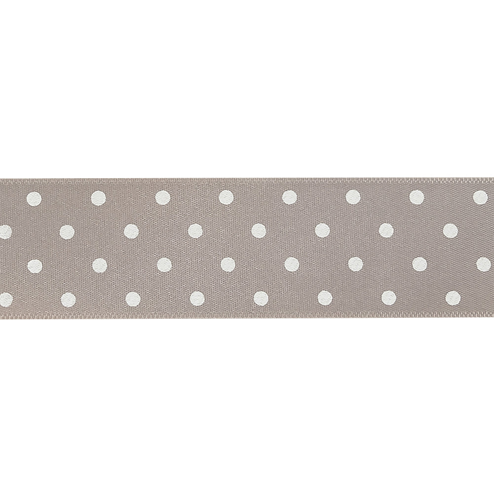 Gray and White Polka Dots Satin Ribbon - 1" Detail