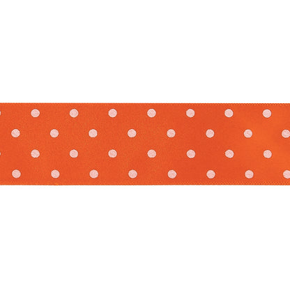 Carrot and Bright White Polka Dots Satin Ribbon - 1" Detail