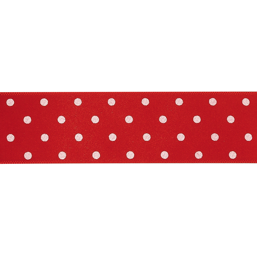 Red and White Polka Dots Satin Ribbon - 1" Detail