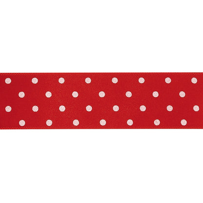 Red and White Polka Dots Satin Ribbon - 1" Detail