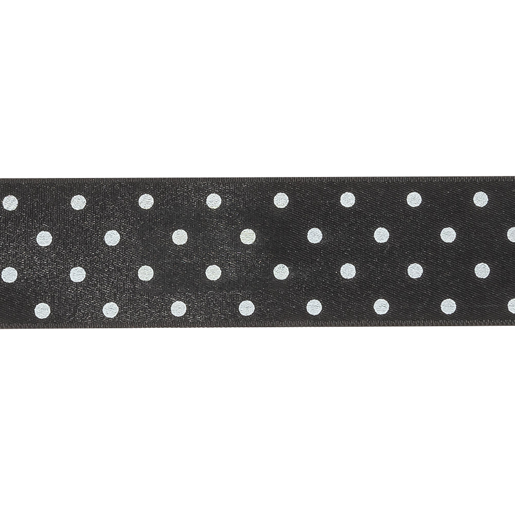 Black and Bright White Polka Dots Satin Ribbon - 1" Detail