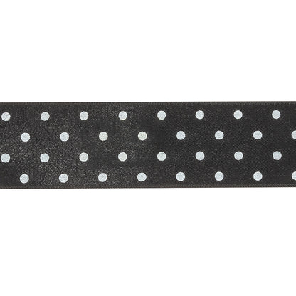 Black and Bright White Polka Dots Satin Ribbon - 1" Detail