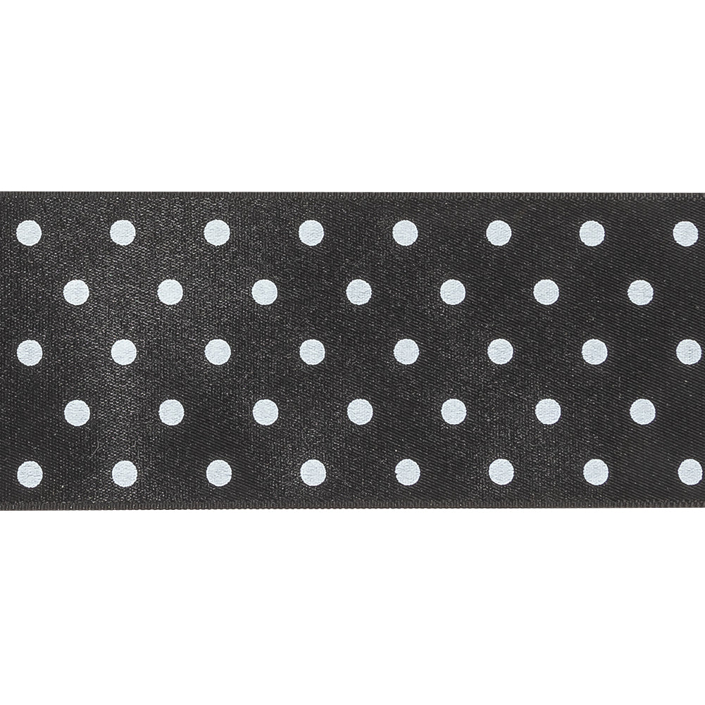 Black and Bright White Polka Dots Satin Ribbon - 1.5" Detail
