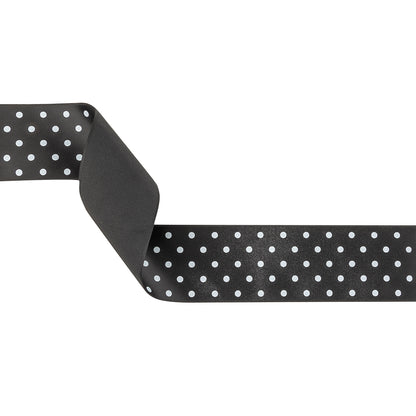 Black and Bright White Polka Dots Satin Ribbon - 1.5"