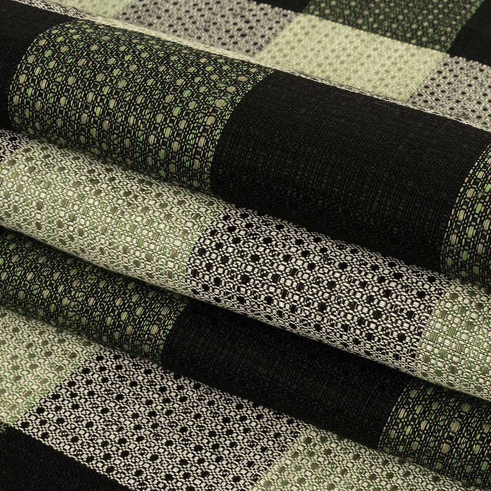 Black, White and Mint Buffalo Check Linen and Cotton Dobby Folded