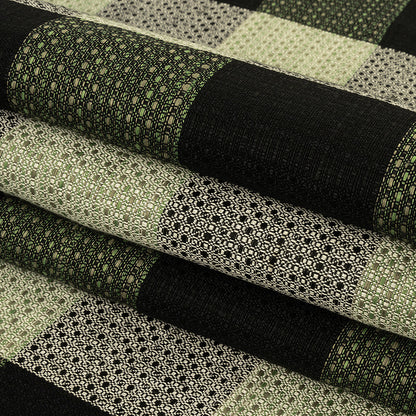 Black, White and Mint Buffalo Check Linen and Cotton Dobby Folded