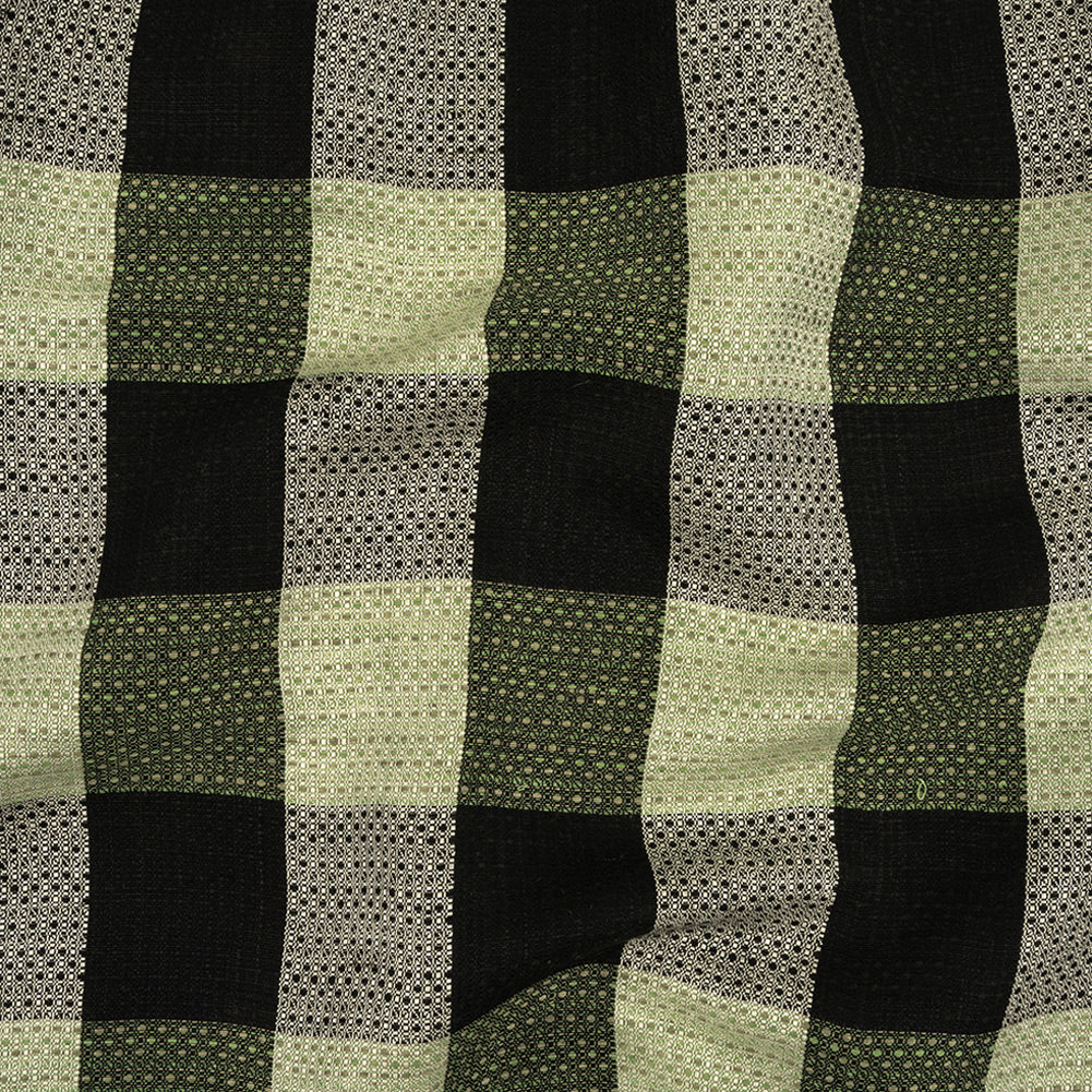 Black, White and Mint Buffalo Check Linen and Cotton Dobby