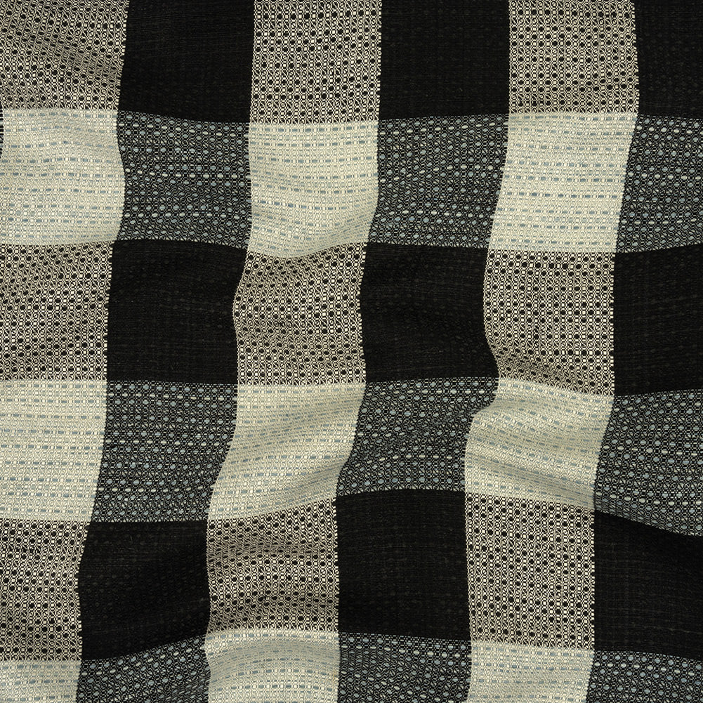 Caviar, White and High-Rise Buffalo Check Linen and Cotton Dobby