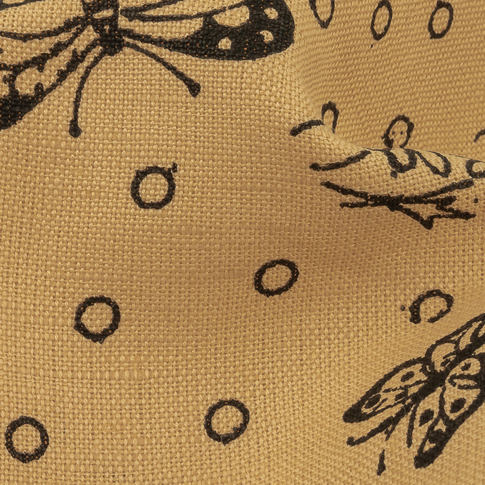 Cream and Black Butterfly Printed Linen Woven Detail