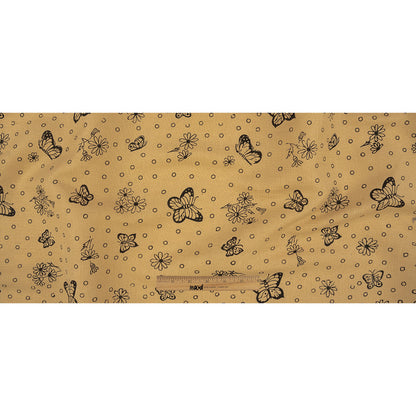 Cream and Black Butterfly Printed Linen Woven Full