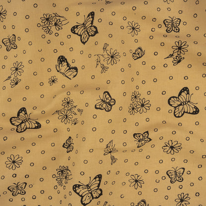 Cream and Black Butterfly Printed Linen Woven