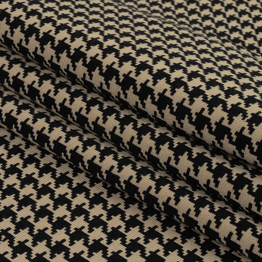 Blackstone and Beige Houndstooth Stretch Cotton Jersey Folded