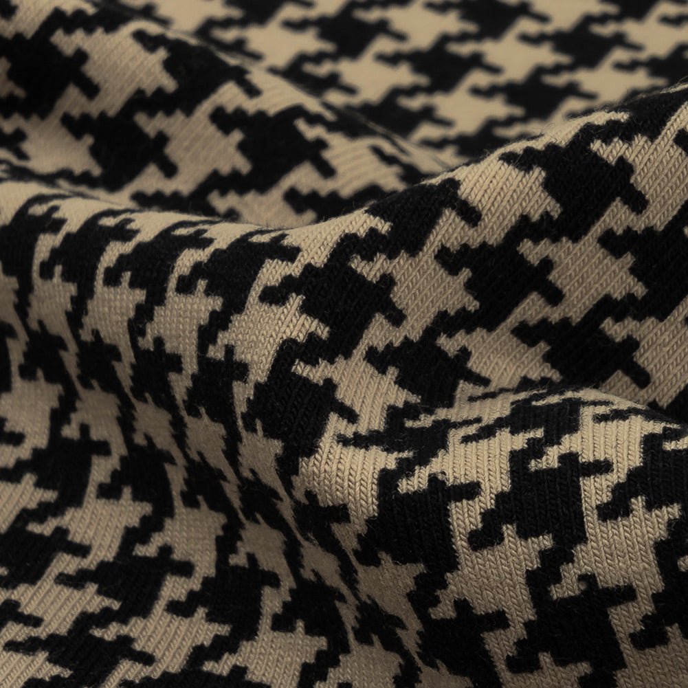 Blackstone and Beige Houndstooth Stretch Cotton Jersey Detail