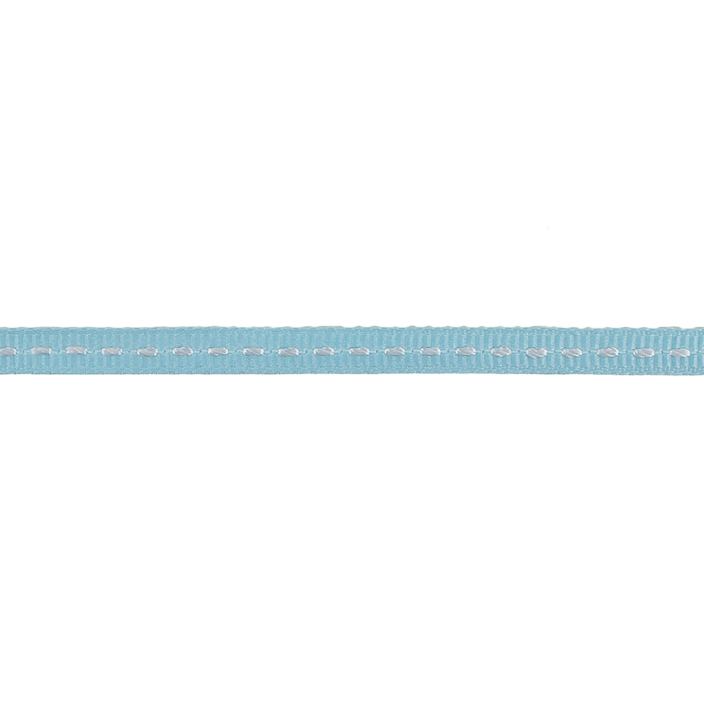 Baby Blue Grosgrain Ribbon with Bright White Stitching - 0.25" Detail