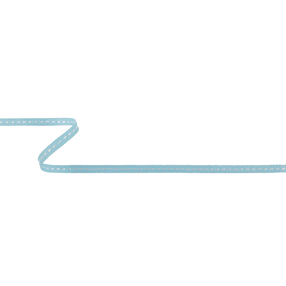 Baby Blue Grosgrain Ribbon with Bright White Stitching - 0.25"