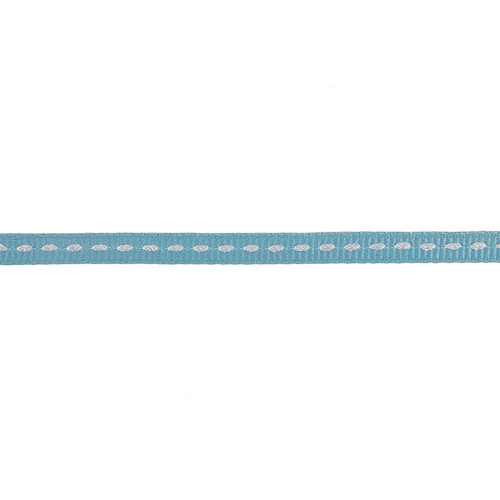 Dusty Blue Grosgrain Ribbon with Bright White Stitching - 0.25" Detail