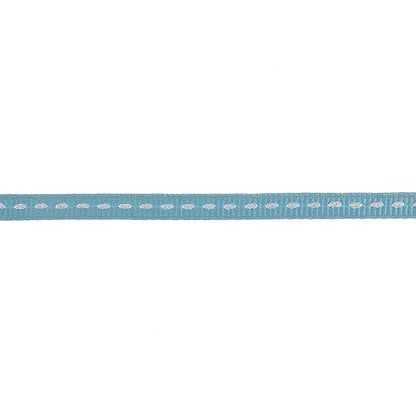 Dusty Blue Grosgrain Ribbon with Bright White Stitching - 0.25" Detail