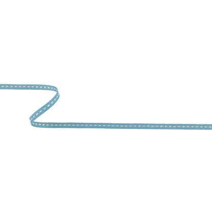 Dusty Blue Grosgrain Ribbon with Bright White Stitching - 0.25"