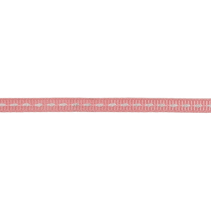 Coral Pink Grosgrain Ribbon with Lucent White Stitching - 0.25" Detail