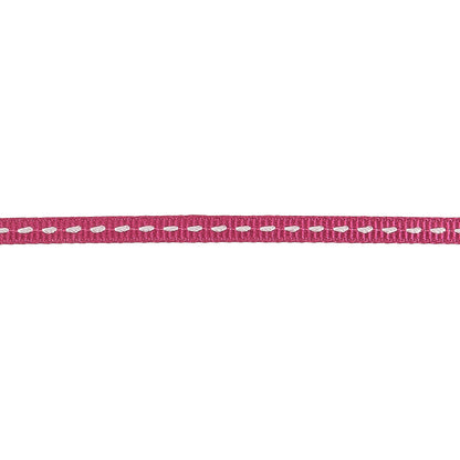 Raspberry Rose Grosgrain Ribbon with Lucent White Stitching - 0.25" Detail