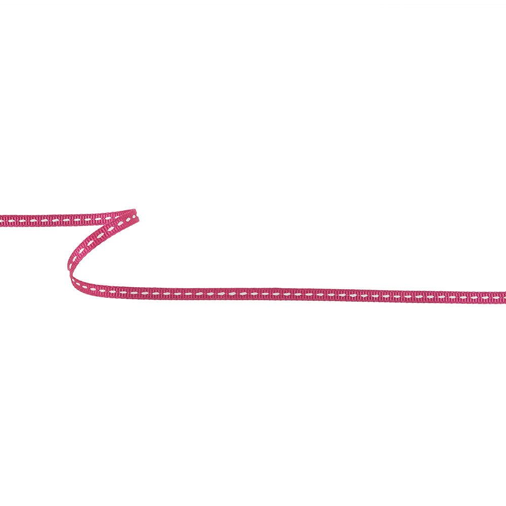 Raspberry Rose Grosgrain Ribbon with Lucent White Stitching - 0.25"