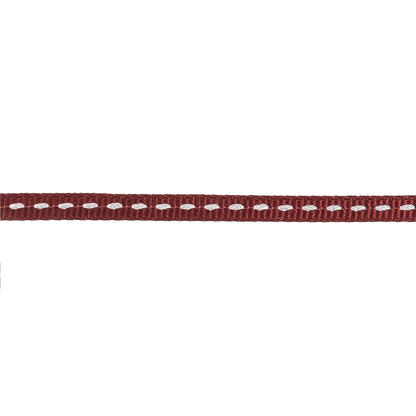Wine Grosgrain Ribbon with Lucent White Stitching - 0.25" Detail