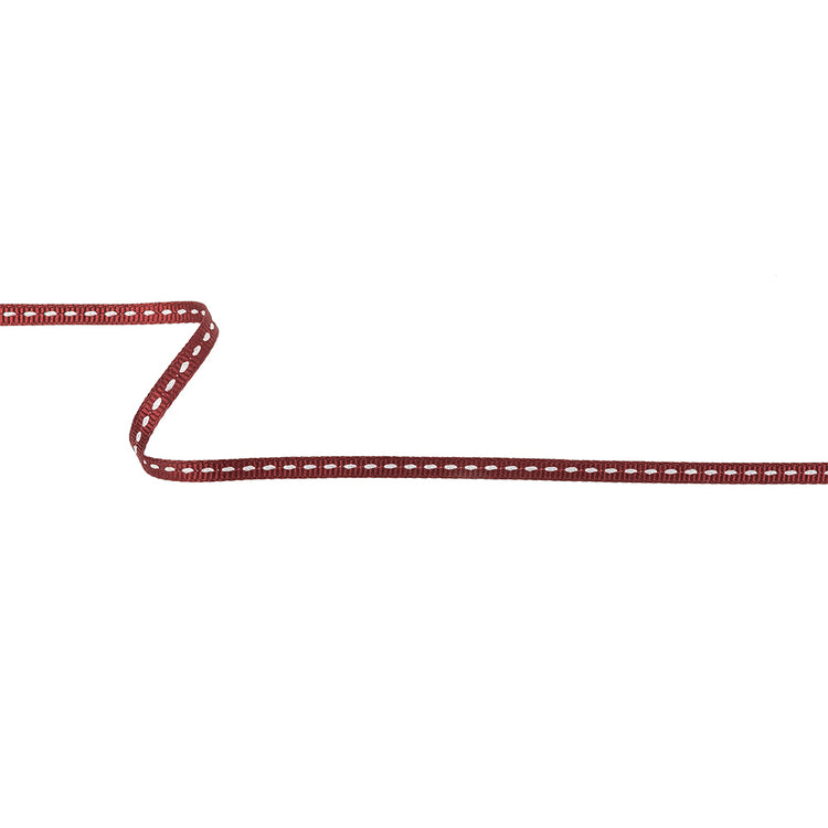 template--26688905969737__main-Wine Grosgrain Ribbon with Lucent White Stitching - 0.25"