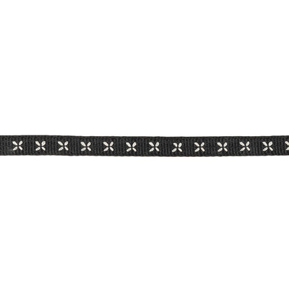 Black Onyx Grosgrain Ribbon with Blanc de Blanc Stitched Flowers - 0.25" Detail
