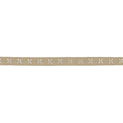 Beige Grosgrain Ribbon with Blanc de Blanc Stitched Flowers - 0.25" Detail