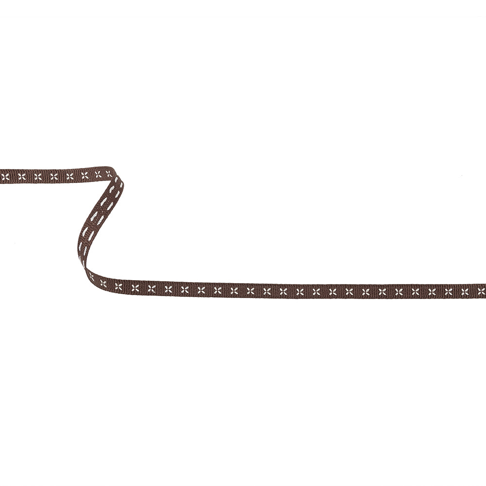 Puce Ribbon Puce Grosgrain Ribbon with Blanc de Blanc Stitched Flowers - 0.25
