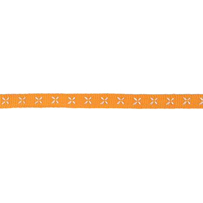 Mango Grosgrain Ribbon with Blanc de Blanc Stitched Flowers - 0.25" Detail