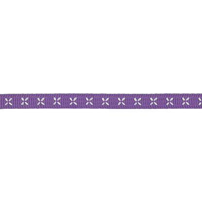 Purple Grosgrain Ribbon with Blanc de Blanc Stitched Flowers - 0.25" Detail