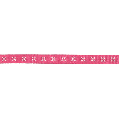 Pink Grosgrain Ribbon with Blanc de Blanc Stitched Flowers - 0.25" Detail
