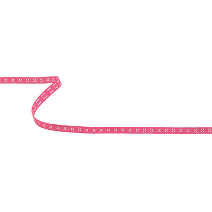 Pink Grosgrain Ribbon with Blanc de Blanc Stitched Flowers - 0.25"