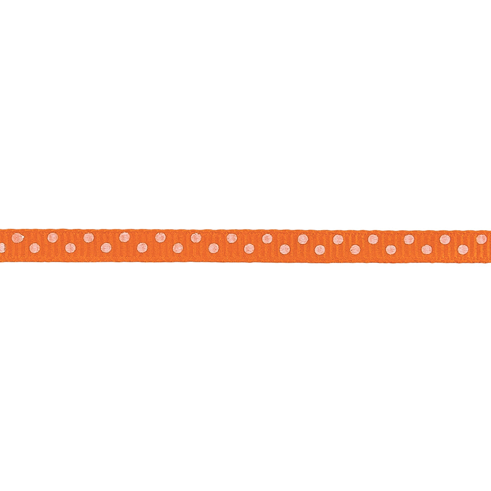 Carrot and White Polka Dots Grosgrain Ribbon - 0.25" Detail