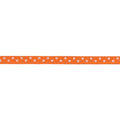 Carrot and White Polka Dots Grosgrain Ribbon - 0.25" Detail