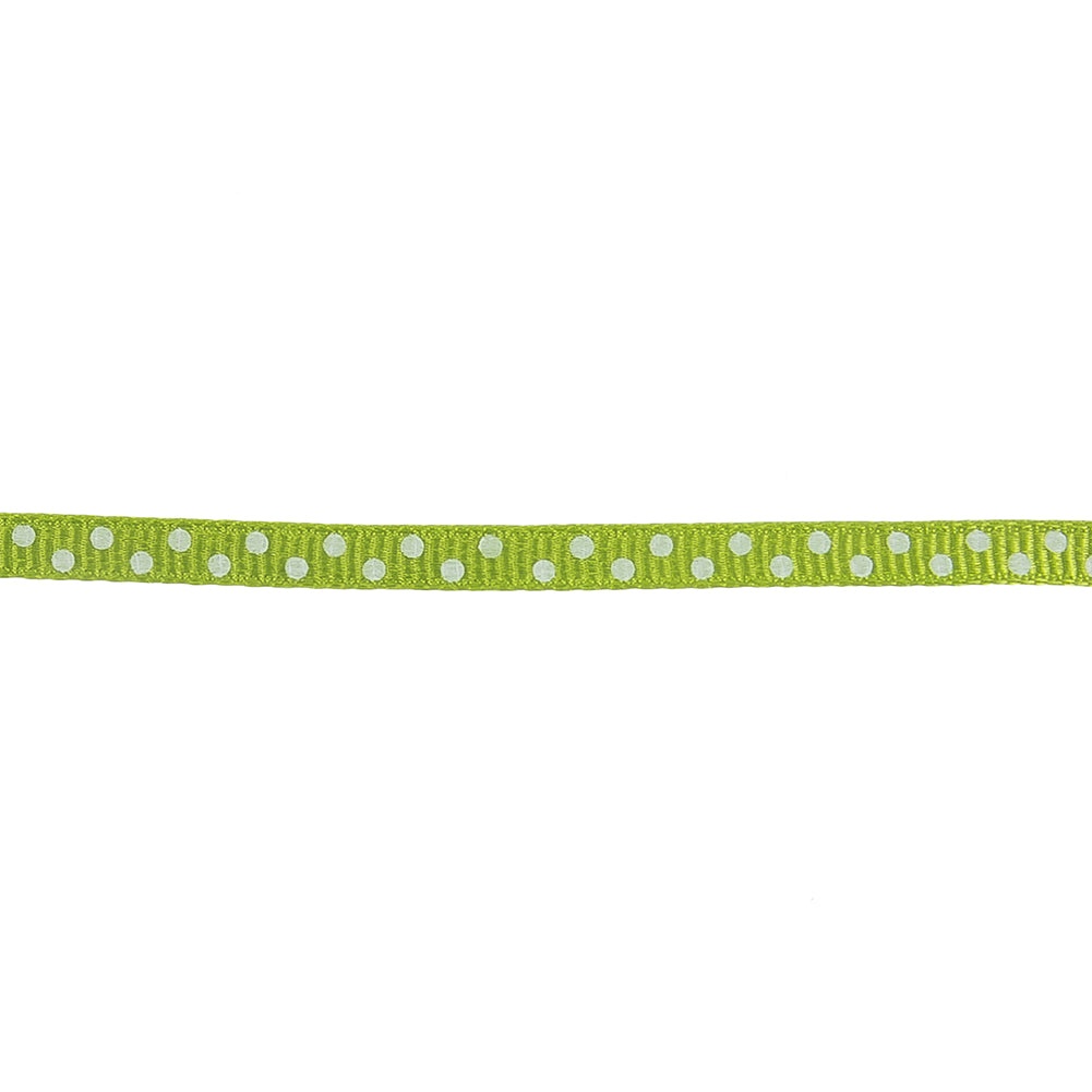 Lime Green and White Polka Dots Grosgrain Ribbon - 0.25" Detail