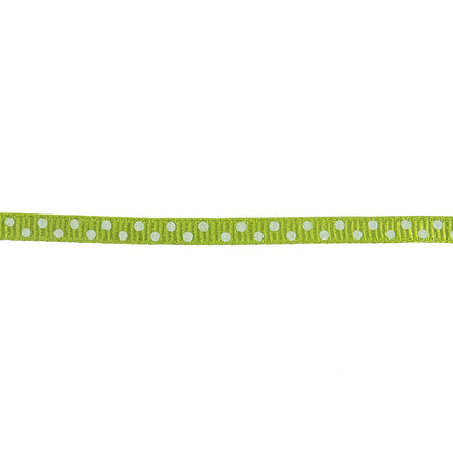 Lime Green and White Polka Dots Grosgrain Ribbon - 0.25" Detail