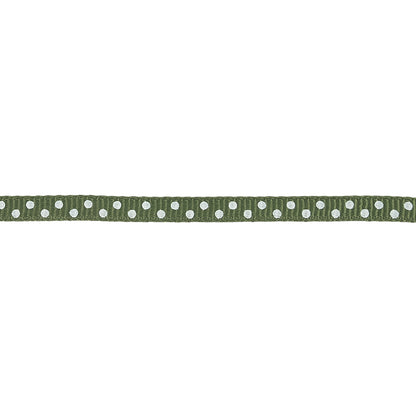 Pesto and White Polka Dots Grosgrain Ribbon - 0.25" Detail