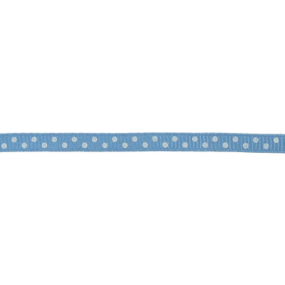 Little Boy Blue and White Polka Dots Grosgrain Ribbon - 0.25" Detail