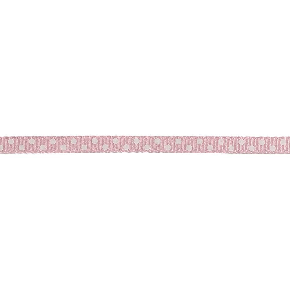 Parfait Pink and White Polka Dots Grosgrain Ribbon - 0.25" Detail