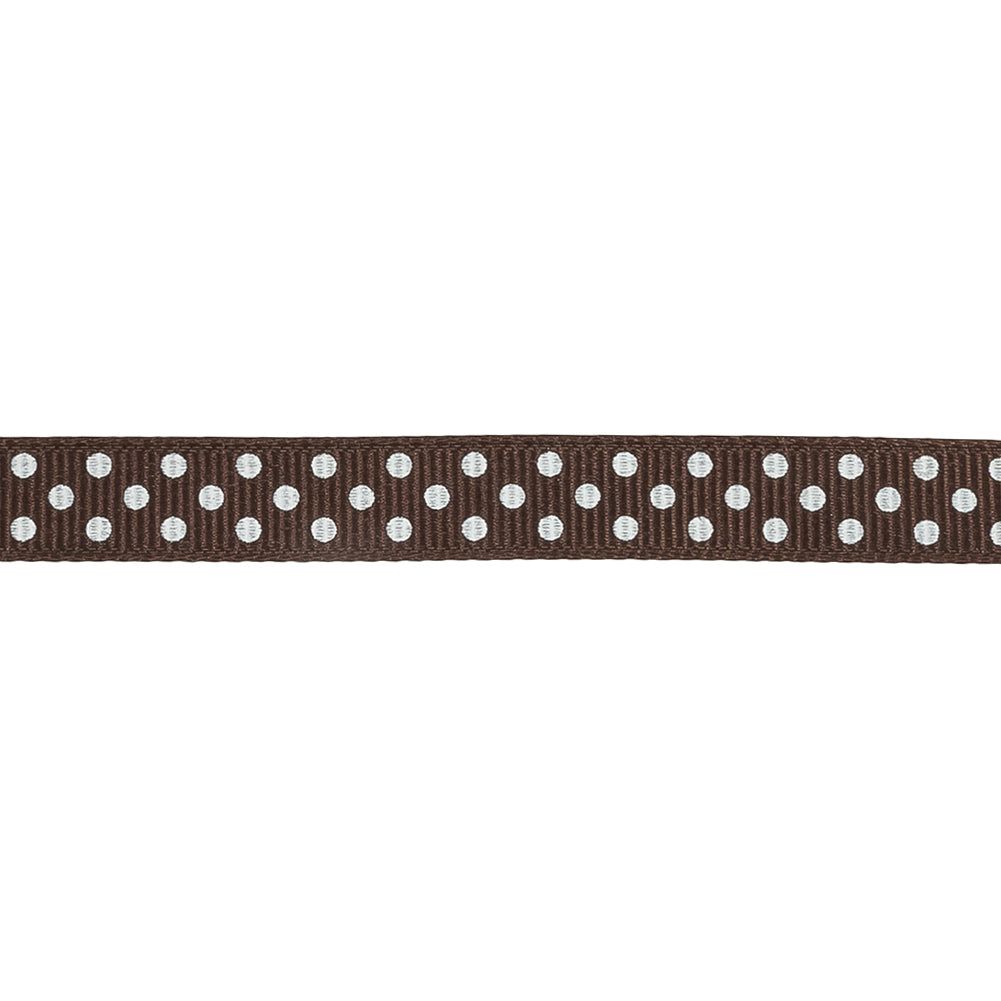 Chestnut and White Polka Dots Grosgrain Ribbon - 0.375" Detail