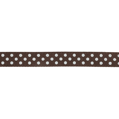 Chestnut and White Polka Dots Grosgrain Ribbon - 0.375" Detail