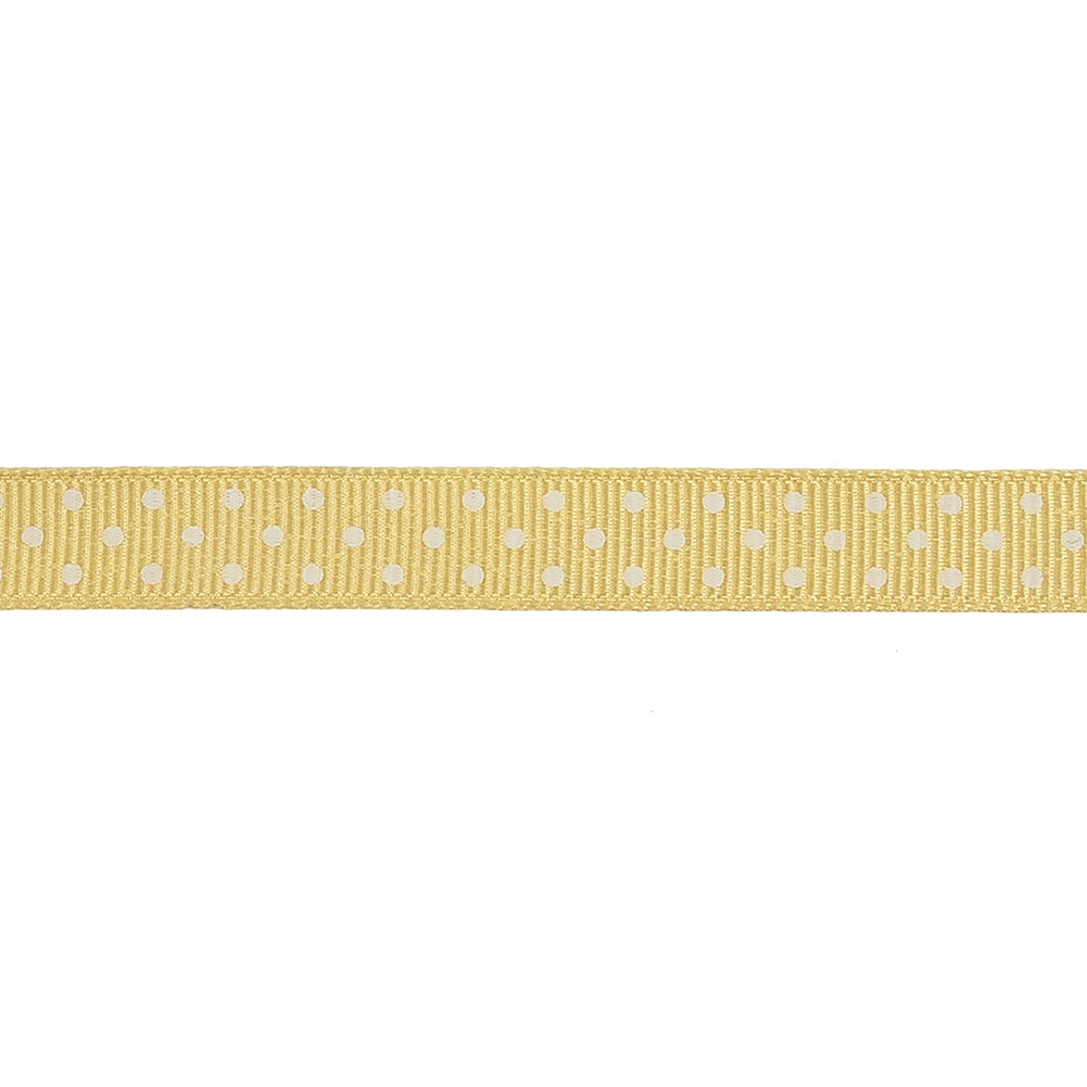 Pale Banana and White Polka Dots Grosgrain Ribbon - 0.375" Detail
