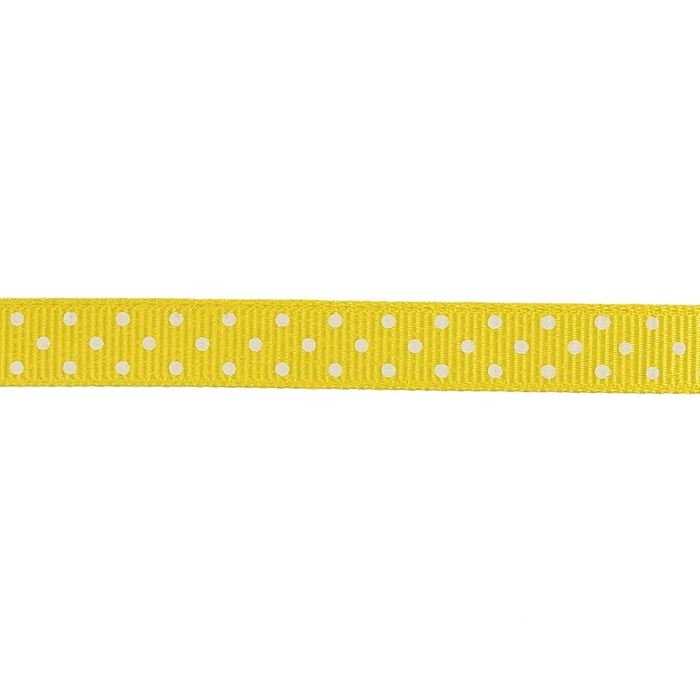 Blazing Yellow and White Polka Dots Grosgrain Ribbon - 0.375" Detail