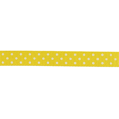 Blazing Yellow and White Polka Dots Grosgrain Ribbon - 0.375" Detail